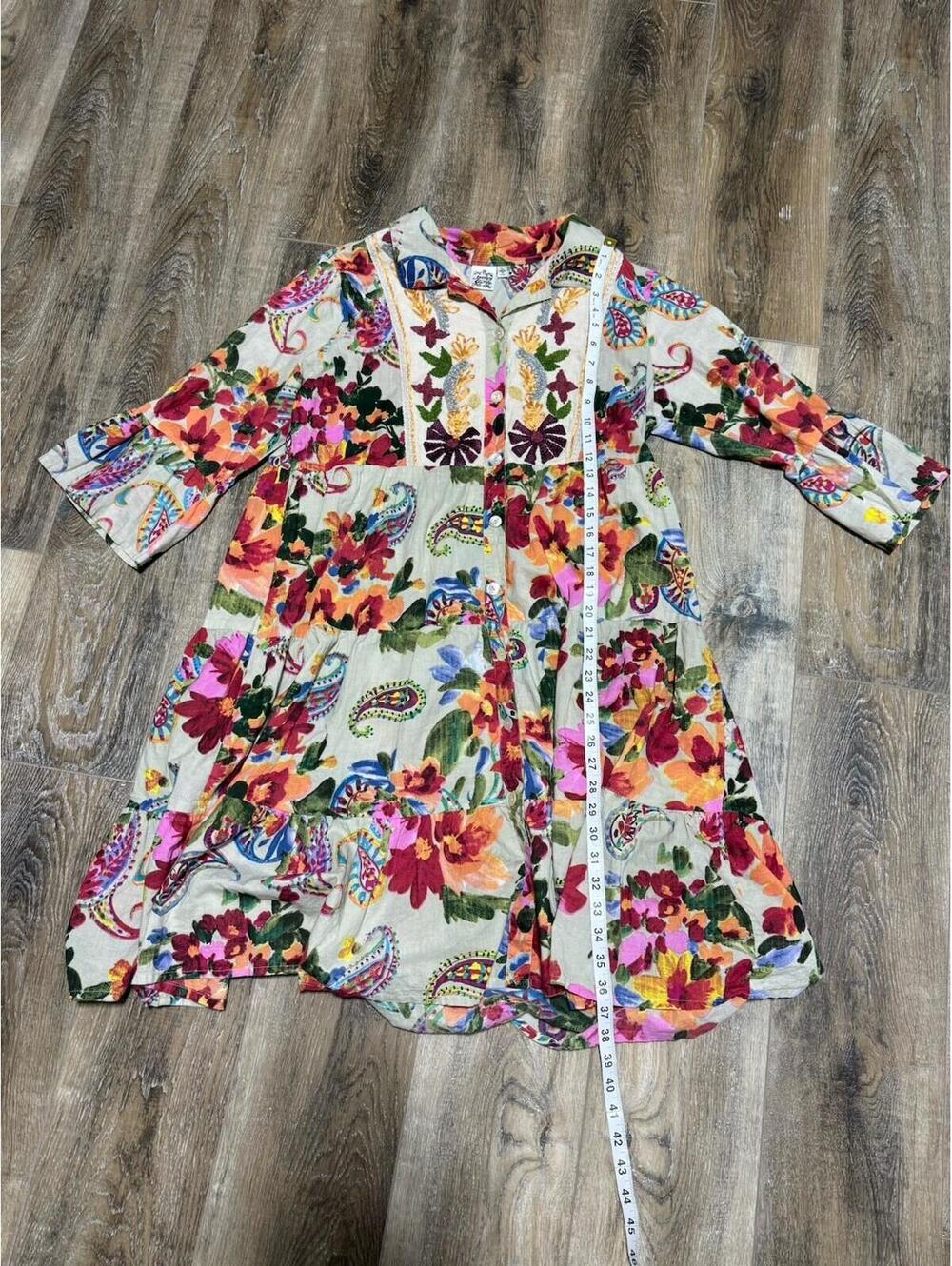Parsley & Sage Waverly Tiered Floral Embroidered Dress 100% Cotton L Boho Artsy - Picture 5 of 8